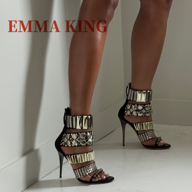 Summer Clothing Dress - Black Embellished Ankle Strap Sandals Summer