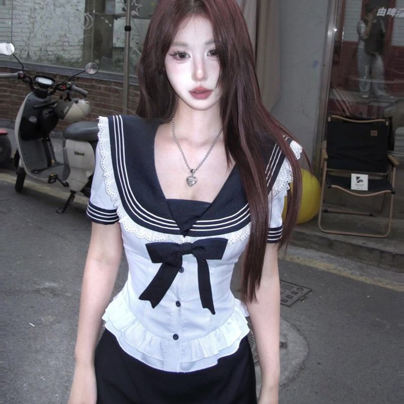 Summer Clothing For Teens - Deeptown Sweet Bow Sailor Collar Women