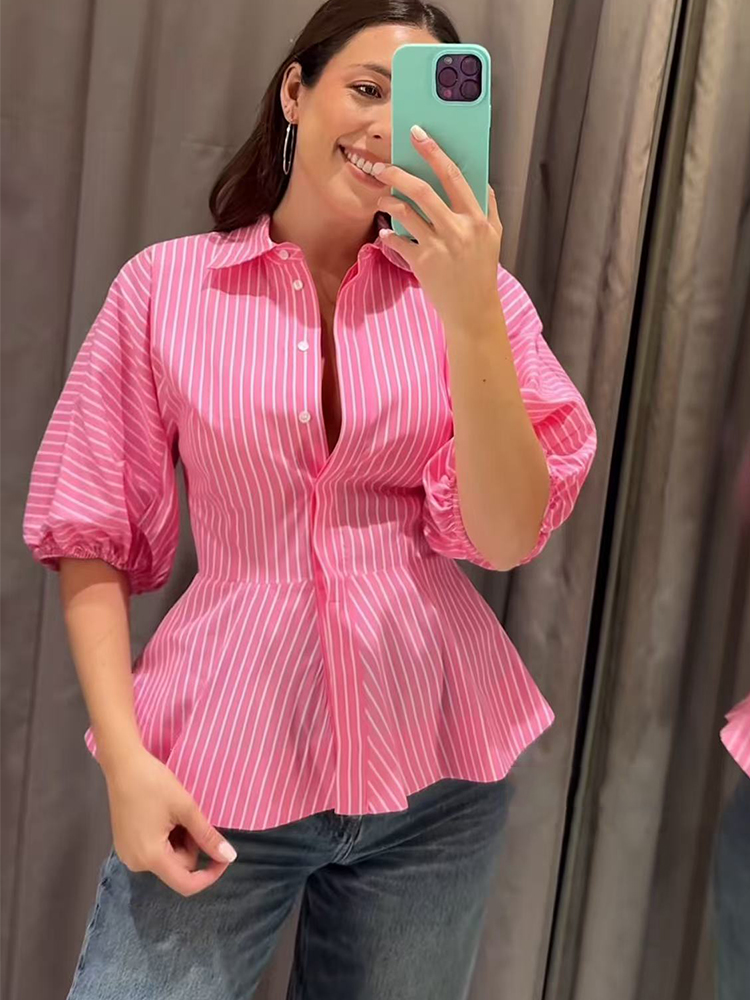Summer Clothing For Teens - TFMLN Women Striped Shirts Slim Fit