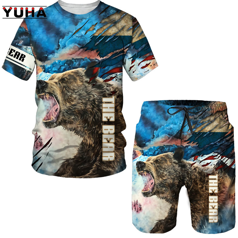 Summer  Bear 3D Printed Men's  - Summer Clothing Sets Women review and price