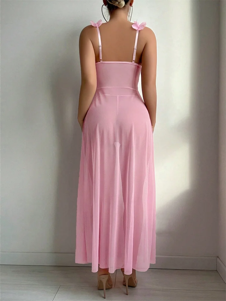 Pink Floral Lace See Through N - Summer Clothing Dress review and price