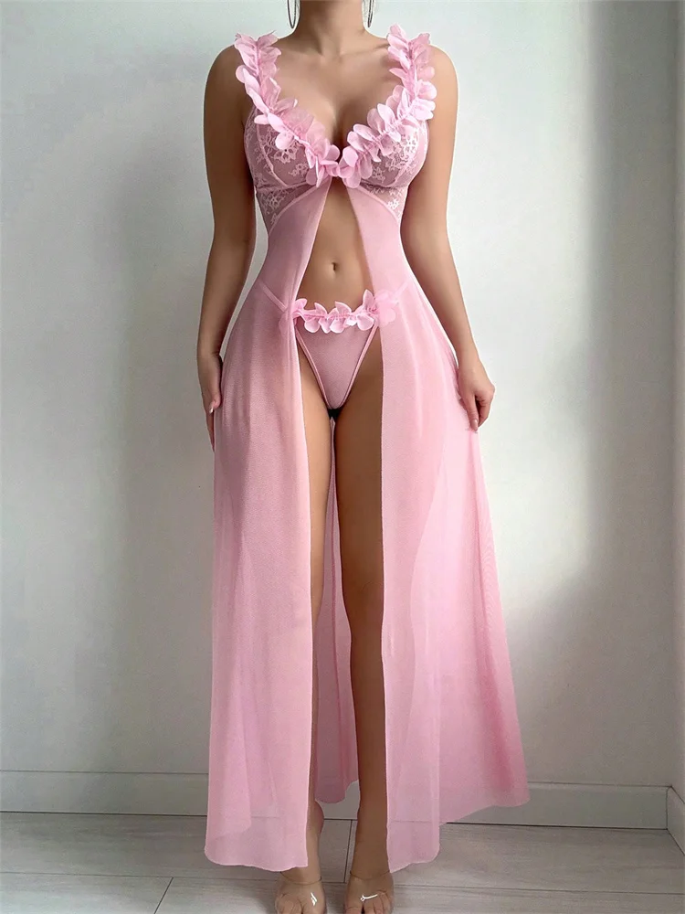 Pink Floral Lace See Through N - Summer Clothing Dress review and price