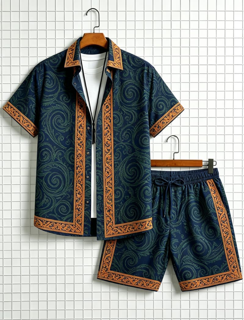 Men's ethnic border printed sh - Summer Clothing Trends review and price